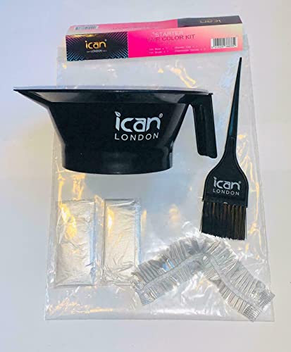 ICAN LONDON HAIR DYE COLORING 4 PIECES KIT BOWL+BRUSH+GLOVE+SHOWER CAP
