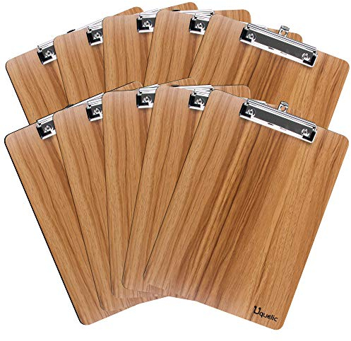 Uquelic Klemmbrett/Schreibbrett/Clipboard A4-10er Klemmbretter A4 Eleganz Luxus Holzmaserung Abgerundete Ecken Zwischenablage mit Robustem Clip und Loch Zum Aufhängen
