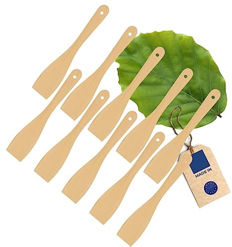 10x HOFMEISTER® Pfannenwender, 30 cm, antibakteriell, hitzebeständig & plastikfrei, keine Kratzer in beschichteten Pfannen, kein Plastik im Essen, 100% Naturprodukt, Buchen-Holz