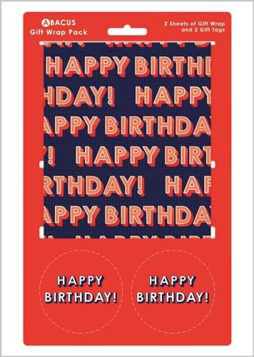 Wrapping Paper 12368ABirthday Text Gift Wrap Pack with 2 Sheets & 2 Tags, Plastic Free & Fully Recyclable, Multicoloured