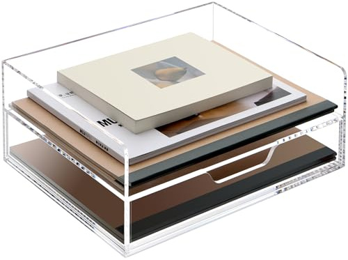 SANRUI 2-Tier Paper Letter Tray Organizer with Sliding Drawer,Stackable Desk Organizer,Acrylic Paper Tray for Office,Home or School,Clear