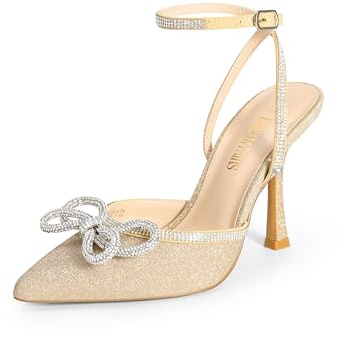 DREAM PAIRS Women's High Heels Destiny Closed Toe Strappy Heels Sexy Rhinestone Ankle Strap Pumps Wedding Bridal Party Dress Shoes SDPU2208W,Size 7,Gold,SDPU2208W