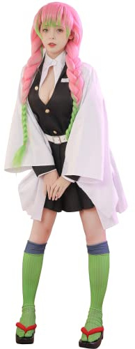 FCCAM Costume de Cosplay Kanroji Mitsuri Anime Kimono Mitsuri avec Chaussettes Ensemble Complet pour Halloween