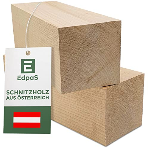 Edpas Madera para Tallar de Arce - Set de 2 Bloques de Madera (20x7x7cm) - Grandes Bloques de Madera para Tallar - Madera Natural para Tallar para Niños - Madera para Tornear de Arce