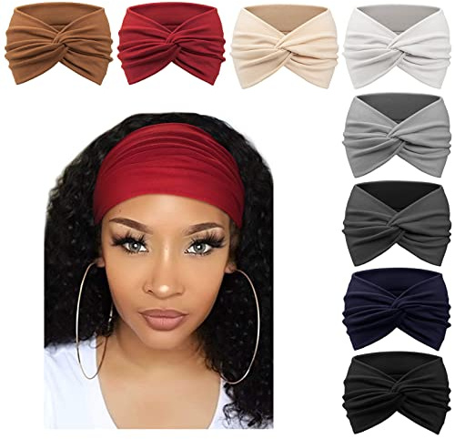 DRESHOW Bandeau Cheveux Femme Extra Large Boho Bandeaux Vintage Hair Bandeau Cross Noué Élastique Bande de Cheveux Accessoire 8 Pcs