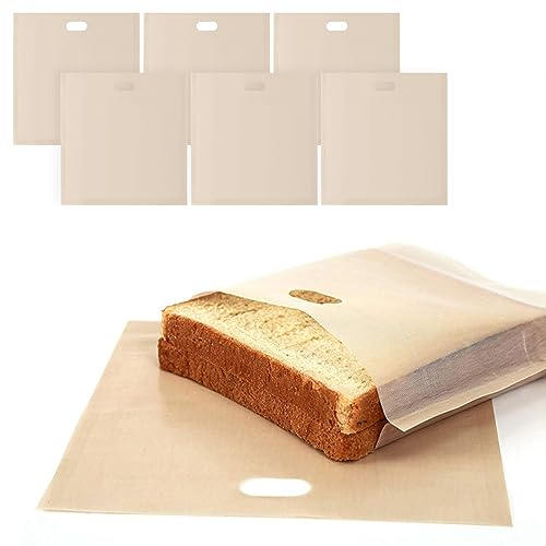 HUSAIHU Toaster Bags, 6 Pack Toaster Bags Reusable Nonstick Toasted Sandwich Bags BPA Free Toastie Bags for Toaster Microwave Grill, Easy to Open and Clean (16X18CM)