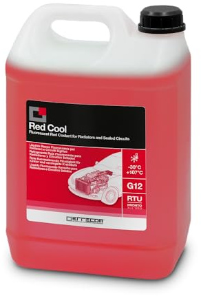 ERRECOM Red Cool, Liquido Radiatore Rosso Fluorescente -30°C/+107°C, antigelo G12 con Pacchetto inibitore a Base Organica Oat, Pronto all’Uso, 5 Litri