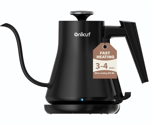 Onlicuf Gooseneck Electric Kettle 0.8L - Matte Black Tea Kettle with Auto Shut Off, Boil-Dry Protection & BPA-Free, Precision Electric Water Kettle for Pour Over Coffee