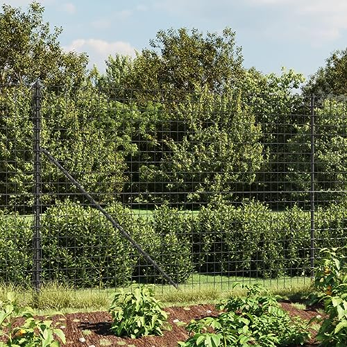 ARKEM Maschendrahtzaun mit Bodenhülsen Zaunelemente Weidezaun Zaunpfosten Metall Gartenzaun Metall Bauzaun Metall Anthrazit 1,6x25 m 154268