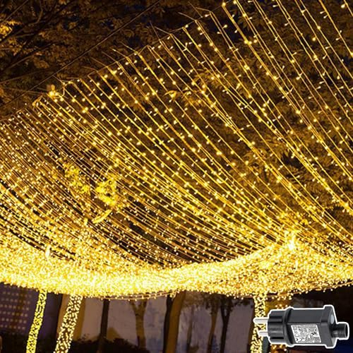 Cozymeow 2 Pezzi Tenda Luminosa Esterno Interno 600 LED 6m x 3m Tenda Luci con Timer 8 Modalità Prolungabile Tenda Luminosa, IP65 Impermeabile Cascata Luci per Giardino, Matrimonio - Bianco Caldo