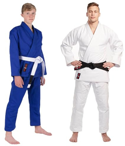 VADER Premium Judo Suit for Adults, 550gsm Middle-Weight, 100% Cotton, Judo Gi, BJJ Uniform, Blue & White, Training Judogi with Free White Belt (Blue, 3/160cm)
