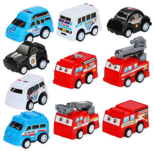 Cadimus Set de Coches Infantiles, 10 Piezas Tire hacia Atrás Coches de Juguete para Niños de 1 2 3 4 Años,Camion Bomberos Juguete,Coche Policia Juguete,Vehículos Infantiles Pequeños Regalo
