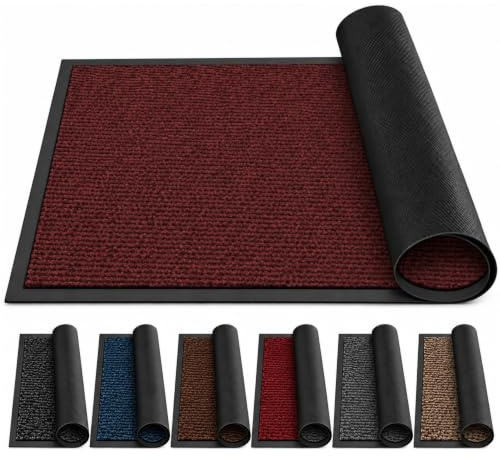 LENAK Door Mats - Entrance Mat Barrier Hallway Runner Kitchen Rug, Non-Slip Dirt Trapper Rubber Back Washable Floor Mat, Dust Grabbing Indoor Outdoor Doormats (Red, 120x180cm)