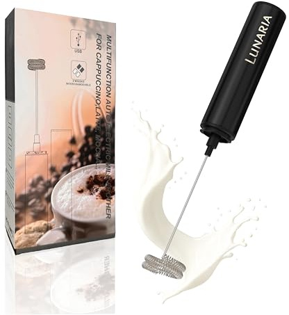 LUNARIA Varilla de espumador de leche eléctrico, batería y USB, batidor de leche de mano, batidor para capuchino, latte macchiato, matcha latte y cocina (negro)