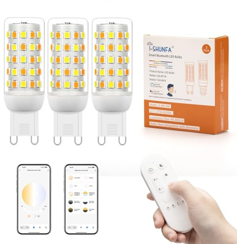I-SHUNFA Lampadine G9 LED con Telecomando e Controllo APP, G9 LED Dimmerabile Lampadina Bluetooth,AC 230V,2700K-6500K,Luminosità Regolabile 1%-100% 4W 400LM,Funzione Timer(3 Pack con Telecomando)