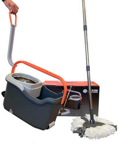 Clim Profesional Cubo de Fregado Easy Go Turbo 13 L con Pedal Escurridor, Doble Asa y Rueda para Fácil Transporte. Recambio Incluido.