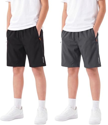 Narmigar Boys Shorts Kids PE Shorts School Running Football Shorts Pockets Elastic Waist Drawstring Quick-Dry Summer Shorts