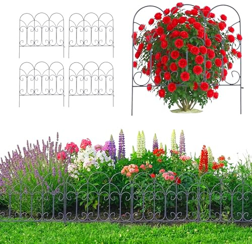 Relaxdays Borde para parterres, Pack de 5, Metal, 46 x 46 cm, para Clavar, Valla Decorativa para jardín y césped, Negro