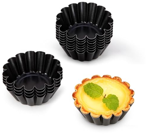 Foonary 12 mini pirottini rotondi da 6,3 cm, in acciaio al carbonio, antiaderenti, riutilizzabili, per budini, torte, cupcake, muffin