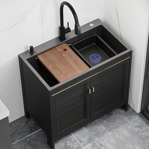 Kommersiellt diskho med skåp, platsbesparande aluminiumdesign, utdragbar kran för restauranger, hållbar och funktionell, lätt att rengöra, perfekt för matberedning