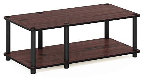 Furinno Juste Unité Centrale TV sans Outils Table basse à 2 Niveaux, Cerisier Foncé(Noir)/Noir