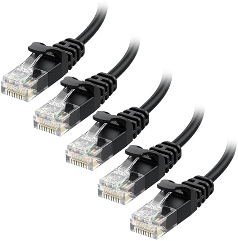 Cable Matters 10Gbps 5-Pack Snagless Thin Cat 6 Ethernet Cable, 14ft, Black