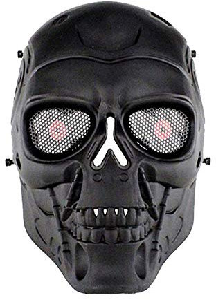 HTUK Airsoft Full Face Skull Mask Protective Mask Military Protection Paintball Halloween Costume (Black)