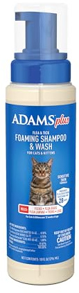 ADAMS Plus Flea & Tick Foaming Shampoo & Wash for Cats & Kittens, Flea Shampoo to Treat Flea Infestations, Kills Ticks, Fleas, Flea Eggs & Lice, Cleans and Conditions Coat, 10 Ounces
