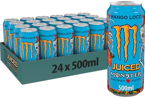Monster Energy Mango Loco – 24 Lattine da 500 ml, Energy Juice con Taurina, L-carnitina, Inositolo e Vitamine del Gruppo B, Bevanda Energetica dal Gusto Esotico di Mango