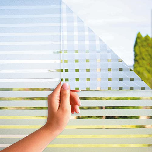MARAPON® Fönsterfilm med Streckmönster [75x200 cm] Inkl E-Bok med Professionella Tips - Insynsskydd för Fönster med Statisk Vidhäftning - Frostat Glas Film - Fönster Film Självhäftande Ogenomskinlig