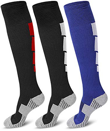PoTao 3 Pairs Soccer Socks, Sport Knee High Socks Calf Compression Athletic Socks for Mens and Women Running&Training Football Thickening Keep Warm Sock