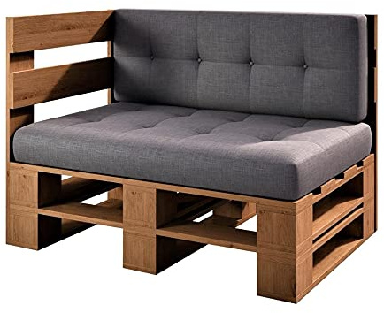 sunnypillow palettenmöbel Europaletten Indoor und Outdoor - Lounge gartenmöbel Holz gartenmöbel Set Lounge möbel Terrasse Balkon loft Stil Paletten Palette (Eiche Eckbank 120 x 80 cm Höhe : 30cm)