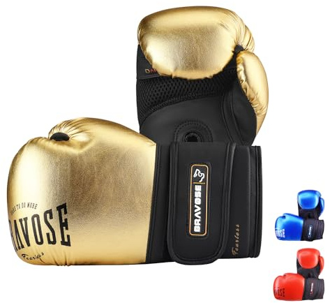 BRAVOSE Fearless Boxing Gloves for Kids, Muay Thai Gloves for Training, Sparring Mitts for Junior Boxers | Ideal for Punching Bag, Kickboxing for Childrens, Boys, Girls 6oz - Gold