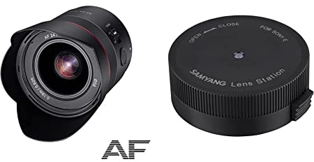 Samyang Objetivo AF 24 mm F1.8 Sony FE Tiny para ASTROFOTOGRAFIA + SA7031 Dispositivo Lens Station para Objetivos AF Color Negro