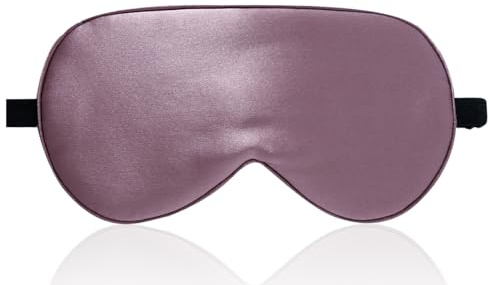 LaCourse 100% Schlafmaske Seide Bio zum Schlafen mit Reisetasche. Beide Seiten aus 19 Momme Seide, Verstellbare Augenmaske Schlafmaske für Frauen, Grau Lila