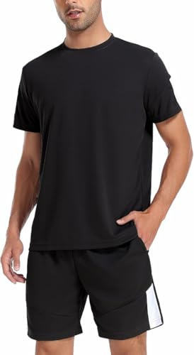 Litherday Completo Sportivo Uomo Estivo con Maglietta a Manica Corta e Pantaloncini con Tasche per Jogging Palestra,Nero, L
