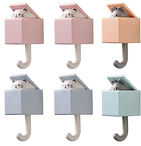 VOSSOT 6 Stück Tier Wasserfest Haken, Handtuchhaken Kinder, Kinder Lustig Plastik Deko Kleiderhaken, Wandhalterung ohne bohren Klebehaken für Küche Schlaf Badzimmer/Schlüssel/Taschen/Hüte
