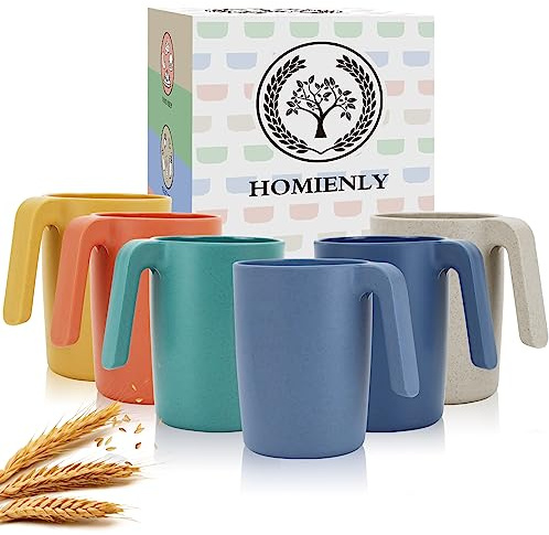 Homienly Wheat Straw Coffee Mugs, Alternative to Plastic Coffee Cups, Set of 6, Unbreakable Camping Coffee Mugs, 16 OZ Cups for Tea, Coffee, Milk, Dishwasher and Microwave Safe Kids Mug, Multi