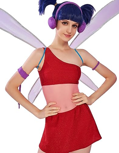 Winx Club Women's Musa Cosplay Fairy Costume Outfit One-shoulder Top Leotard and Skirt with a Pair of Wings