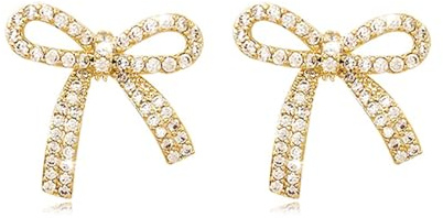 Kryzalite 14K Gold glitzernde Schleife-Ohrringe für Damen, Strass-Kette, Quasten-Ohrring, Kristall-Fee-Tropfen-Schmuck Mit Geschenkbox