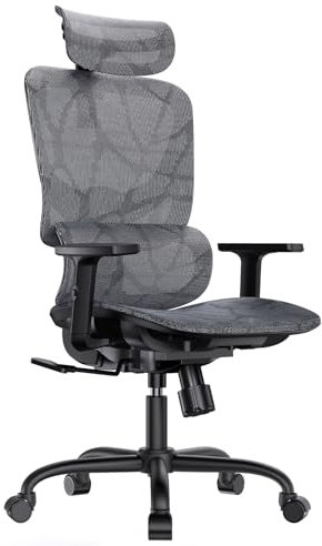 Silla de Oficina ergonómica de Malla HUANUO, Silla de Escritorio de Respaldo Alto con Soporte Lumbar Ajustable, reposabrazos, Mecanismo de balanceo, Silla ergonómica de Gaming de Malla