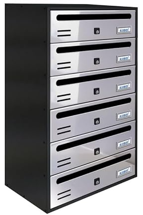 ALUBOX CUBO Cassette Postali Condominiali 6 Posti 63X38,5X25 Cm In Lamiera Zincata Cassetta Postale Condominiale Orizzontale Da Esterno E Interno Protetto (ANTRACITE E SPORTELLI INOX SPECCHIATO)
