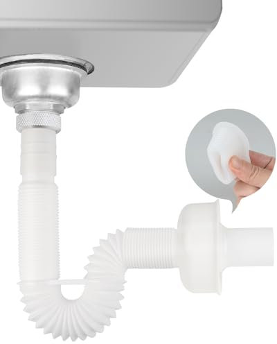 Hibbent Kitchen Waste Pipe,Flexible Waste Pipe 1 1/2 Kitchen Sink Plumbing Parts, Odour-Proof Sink Waste Trap, Replaceable Drain Down Hose，Extensable 320-780 mm