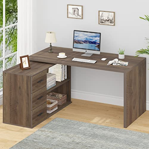 Mudmasa Schreibtisch L Form mit stauraum, Eckschreibtisch, Computertisch, Schreibtisch mit Schubladen und Stauraum, Bürotisch, für Büro, Arbeitsplatz, Homeoffice 140x50x76 cm