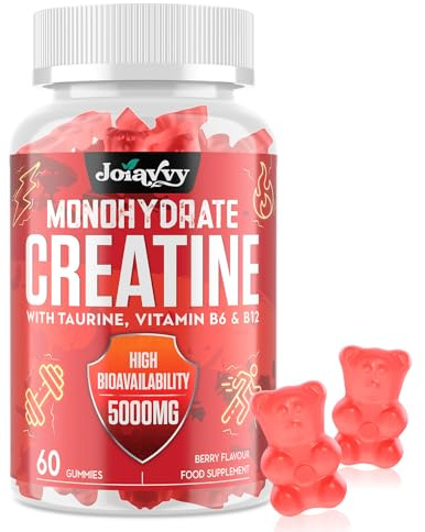 Creatine Monohydrate Gummies 5000mg Per Serving for Men & Women, Enhanced with Taurine & Vitamin B6, Pre -Workout Supplement for Muscle Growth, Strength & Recovery, Berry Flavor (60 Count (Pack of 1))