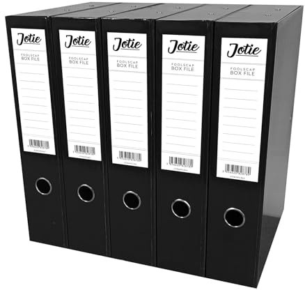 Foolscap Box Files Pack of 5 Folders for Paperwork A4 Document Organiser 75mm Spine File Box Folder Glossy Cover Metal Lockspring Clip & Improved Lid Clip Craft Storage Paper Organiser (Black)