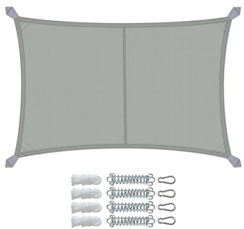 VOUNOT® Sonnensegel Rechteckig mit Befestigung Set, Wasserdicht Sonnenschutz Wetterbeständig, für Balkon Garten Terrasse, 3x4m, Grau