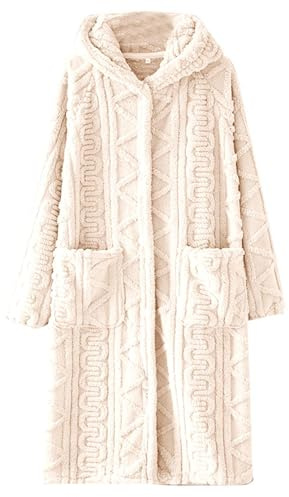 ANHATUIV Vestaglie da donna in pile con cappuccio e tasche, accappatoi in maglia a cavo, con bottoni, pigiama invernale accogliente, abbigliamento da notte in peluche, accappatoio spa super morbido,