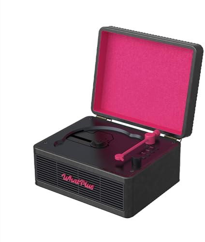 WhatPlus Bärbar CD-spelare med Bluetooth 5.2, uppladdningsbart batteri och inbyggda högtalare – Hi-Fi retro resväska design för heminredning, AUX/TF-kortstöd – idealisk gåva (svart och rosa)
