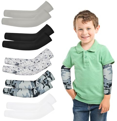 Manchette, 5 PCS Manchette Anti UV pour Enfant, Manchons de Bras pour Enfants, Manchette Gaming, Manchons Anti Soleil Refroidissement, für Kinder und Jugendliche mit Dem Fahrrad (gris, 8-10 ans)